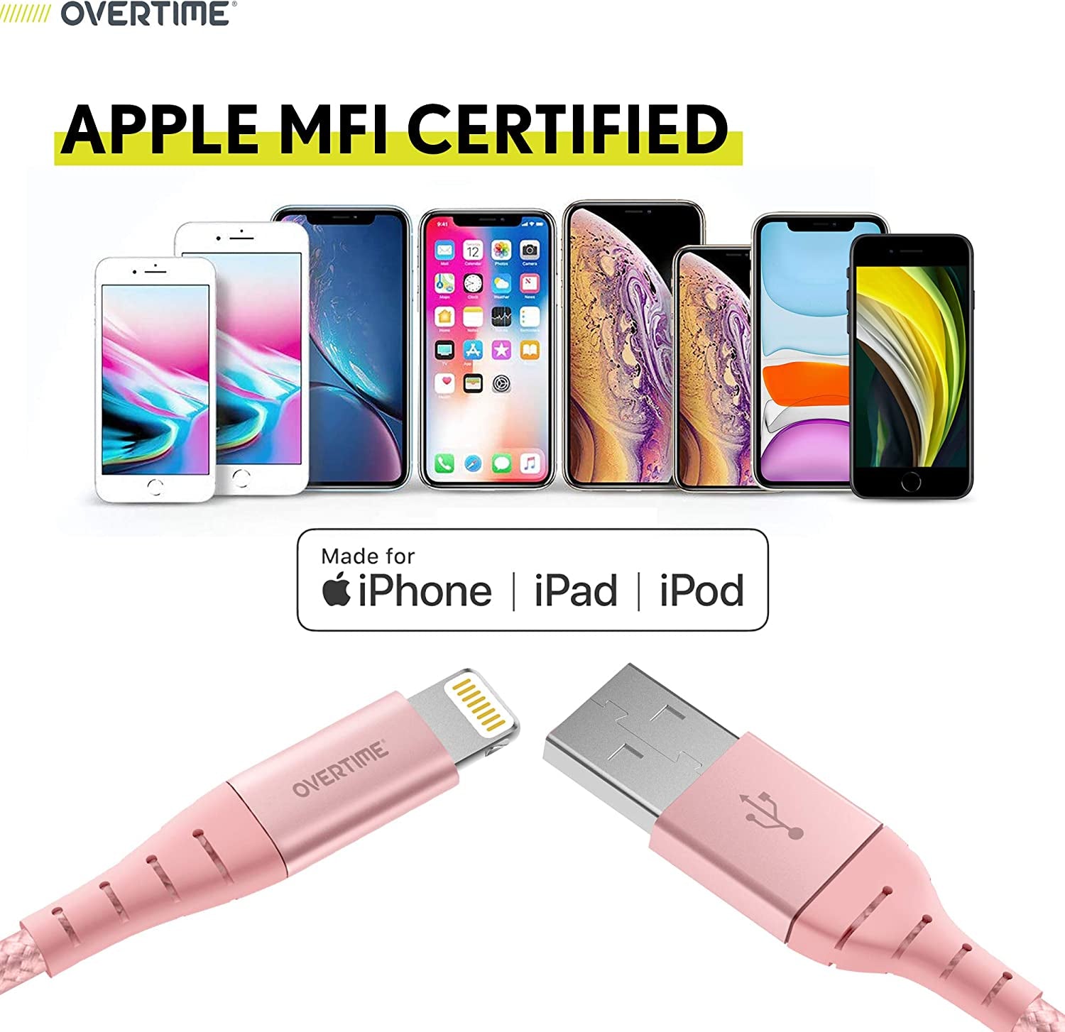 Iphone Charger Set, Apple Mfi Certified Lightning Cable with Dual USB Wall Adapter 2.4 AMP Compatible W/Iphone 11 Pro Max XS XR X 8 7 6S 6 plus SE Airpods Ipad (Rose Gold/Rose Gold, 10Ft)