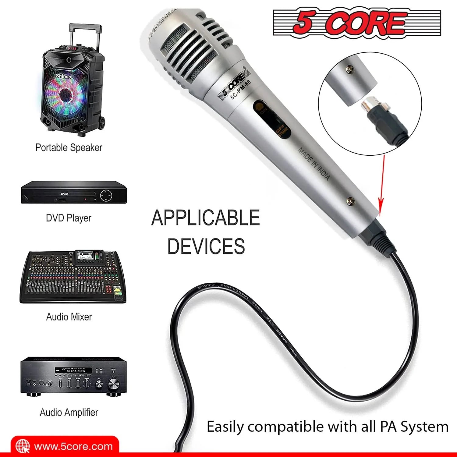 5Core XLR Microphone Dynamic Mic Karaoke Singing Studio Mics Handheld Microfono