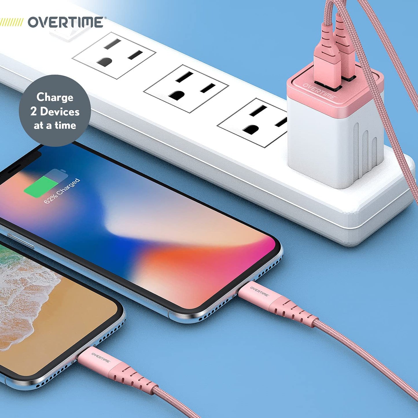 Iphone Charger Set, Apple Mfi Certified Lightning Cable with Dual USB Wall Adapter 2.4 AMP Compatible W/Iphone 11 Pro Max XS XR X 8 7 6S 6 plus SE Airpods Ipad (Rose Gold/Rose Gold, 10Ft)