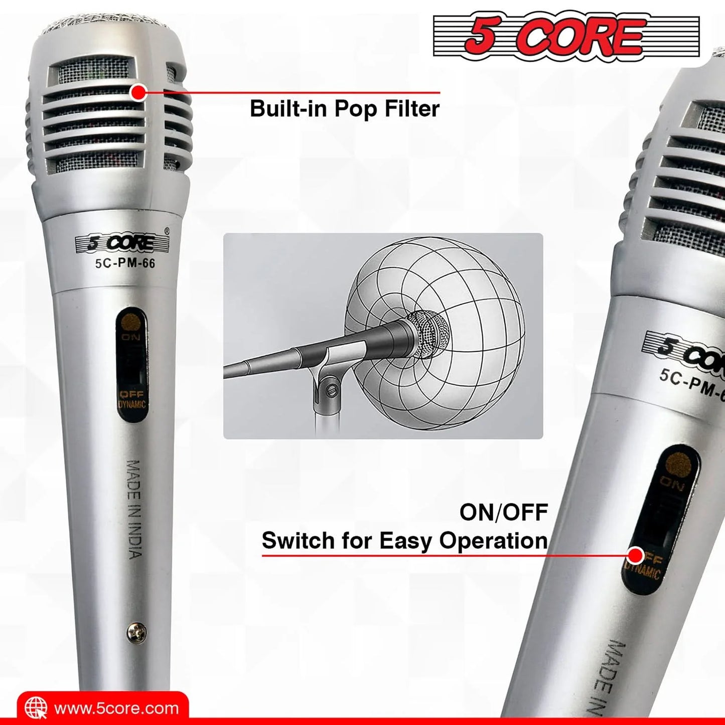 5Core XLR Microphone Dynamic Mic Karaoke Singing Studio Mics Handheld Microfono