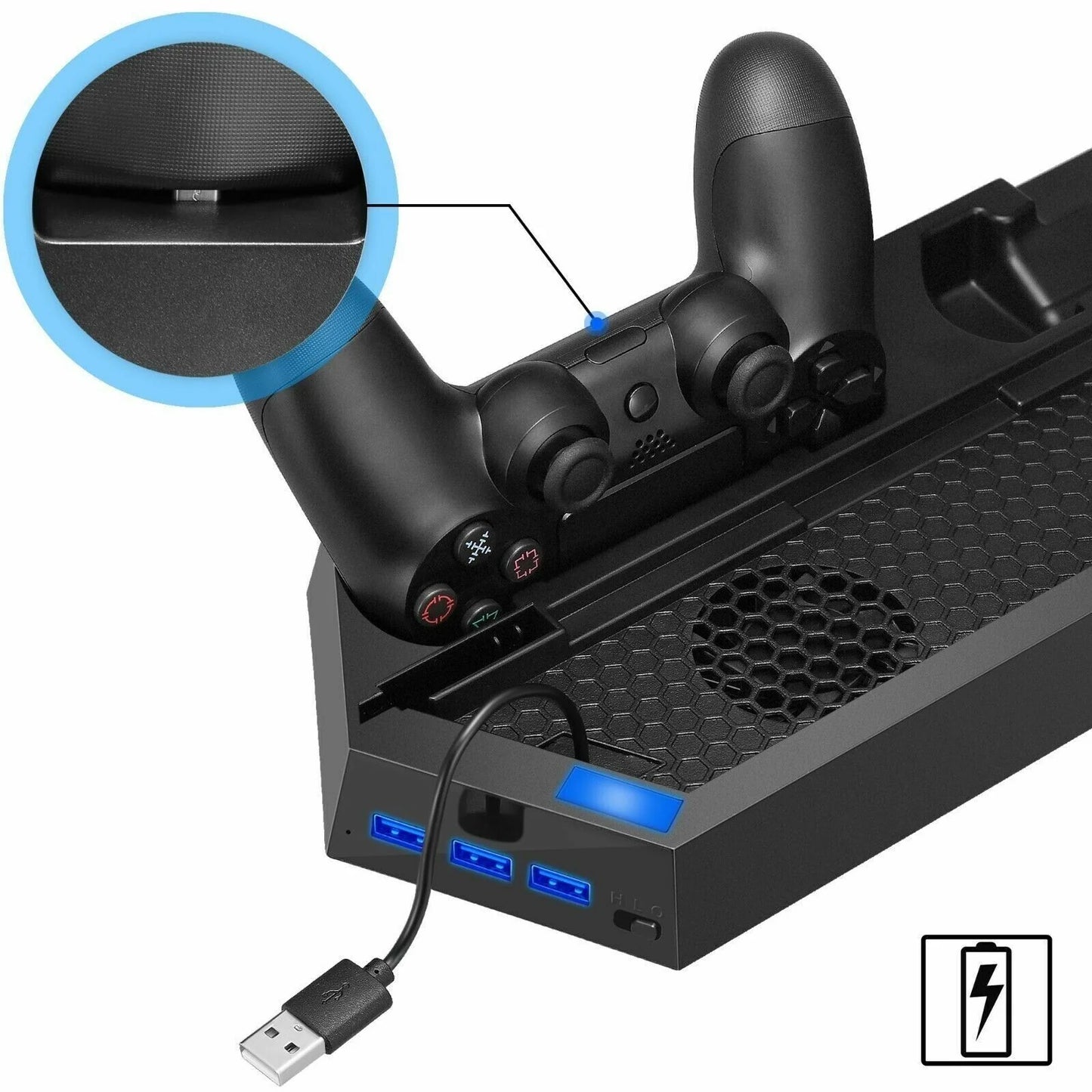 PS4 Cooling Station Vertical Stand 2 Controller Charging Dock for Playstation 4