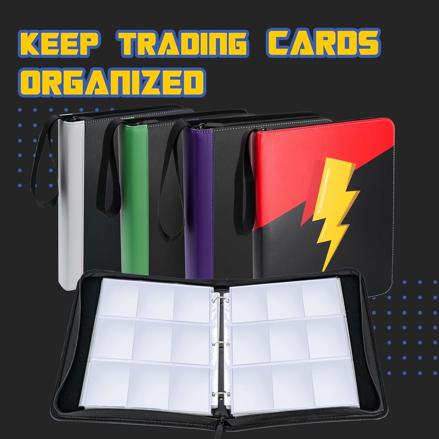 Card Binder, 9 Pocket Trading Card Album, 720 Pocket Double Sided Display Card Binder, Expandable, 3-Ring Zipper Sports Book Is Gifts for Boys and Girls, for Yugioh, MTG, TCG, Game Card & Sports Card